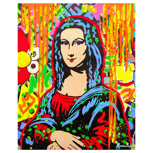 Nastya Rovenskaya- Mixed Media on Canvas "Mona Reimagined: Graffiti Muse"