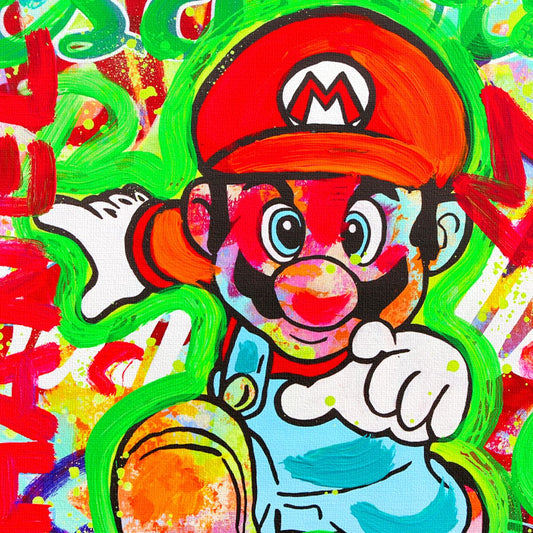 Nastya Rovenskaya- Mixed Media on Canvas "Super Mario's Urban Quest"