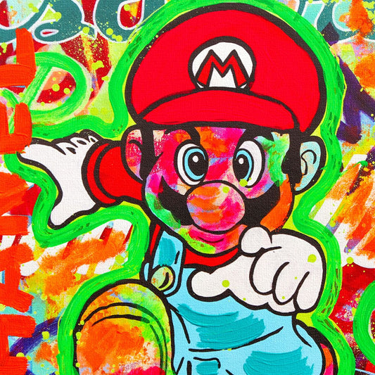 Nastya Rovenskaya- Mixed Media on Canvas "Super Mario's Urban Quest"