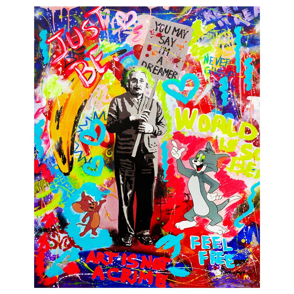 Nastya Rovenskaya- Mixed Media on Canvas "You May Say I'm a Dreamer"