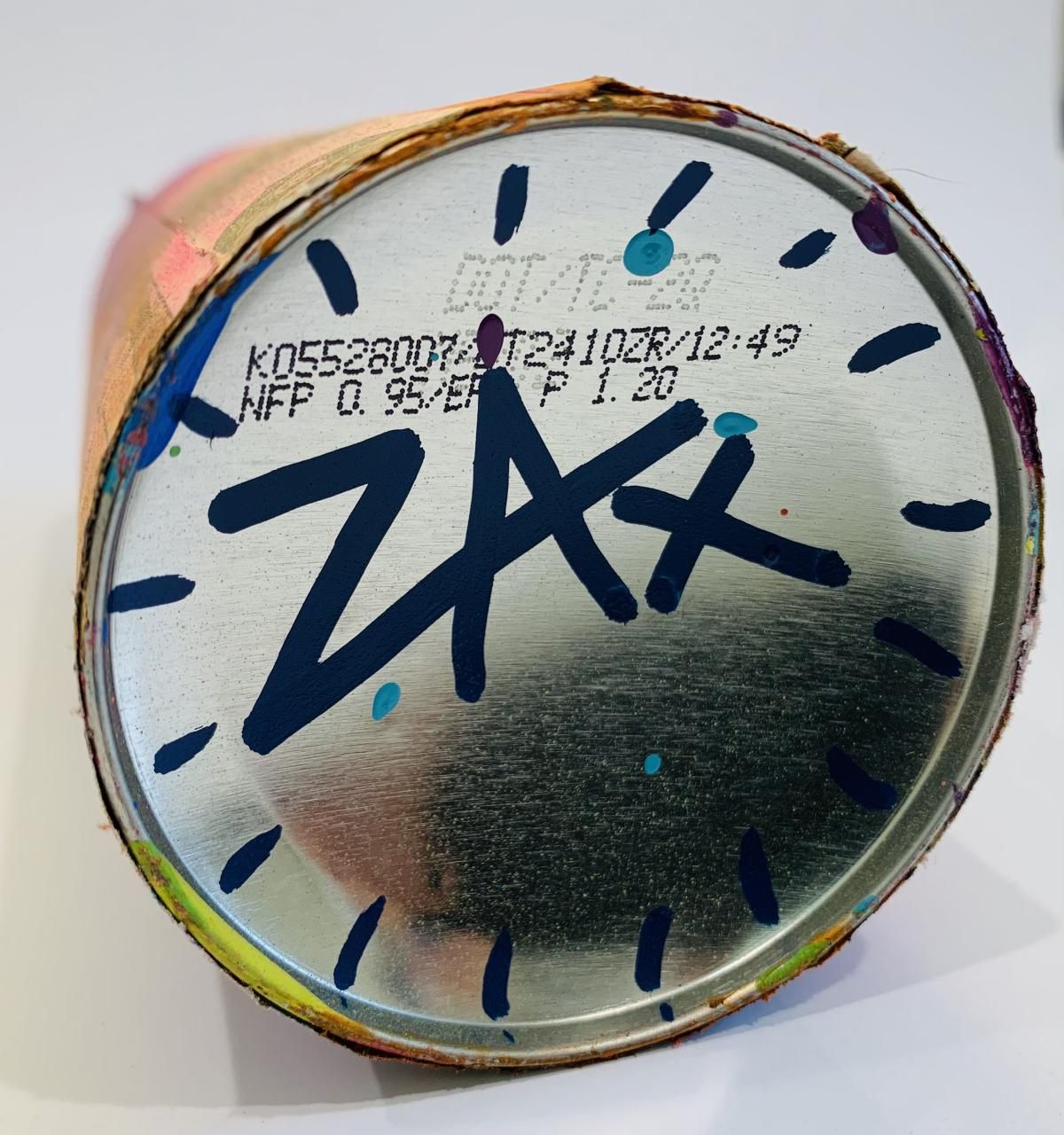 E.M. ZAX- Mixed Media original on artist used spray can in lucite display box