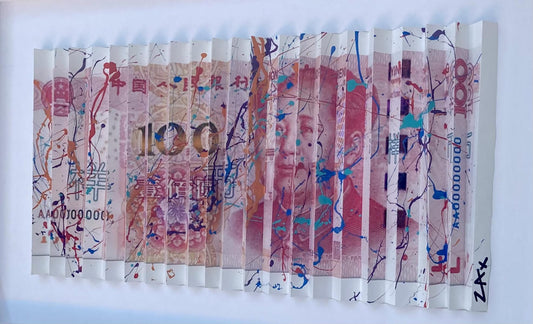 E.M. Zax- 3D hand painted wall sculpture - image changing "100 Yuan"