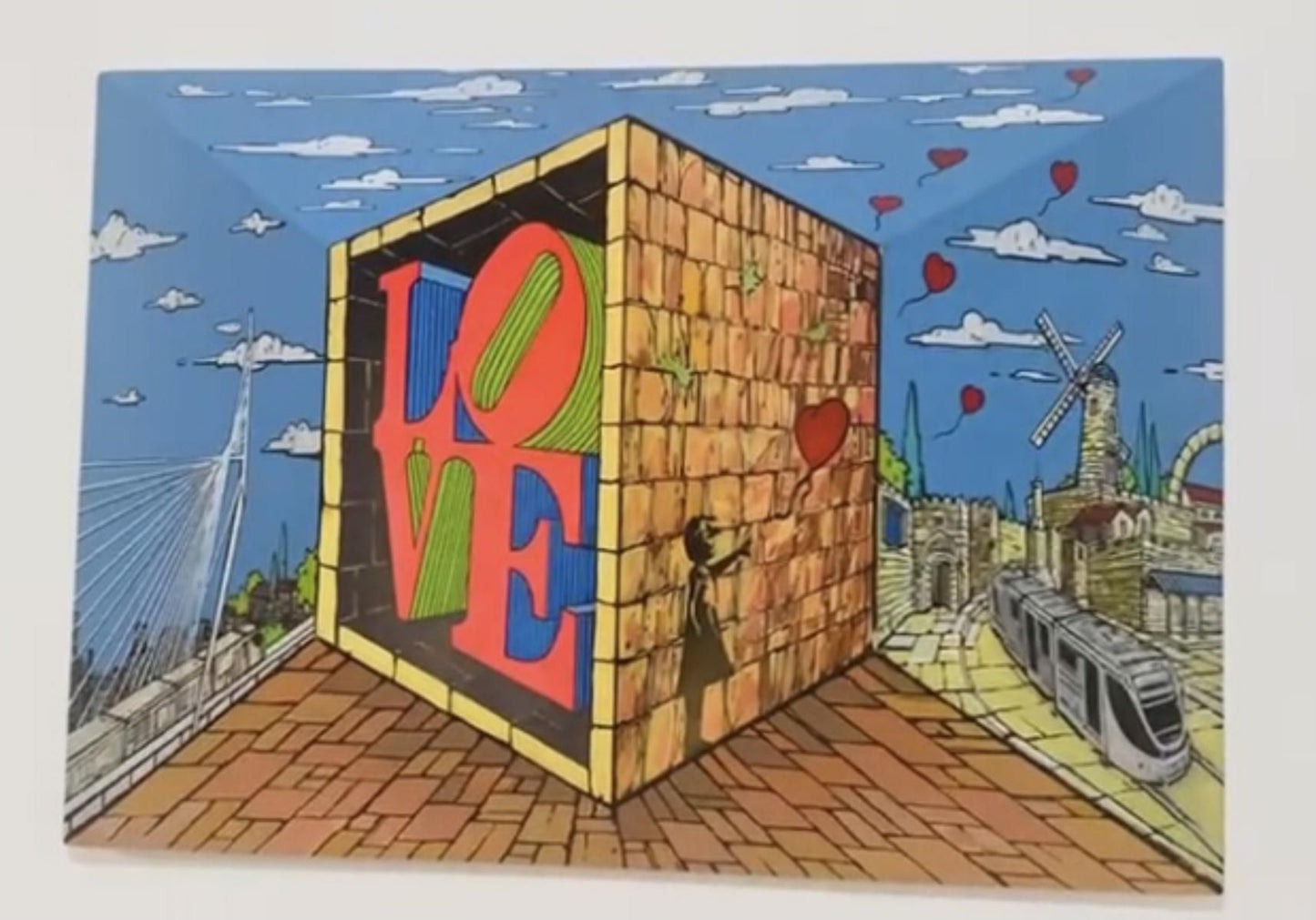Igal Preslor- Original one of a kind acrylic painting on 3D wood sculpture "Love"