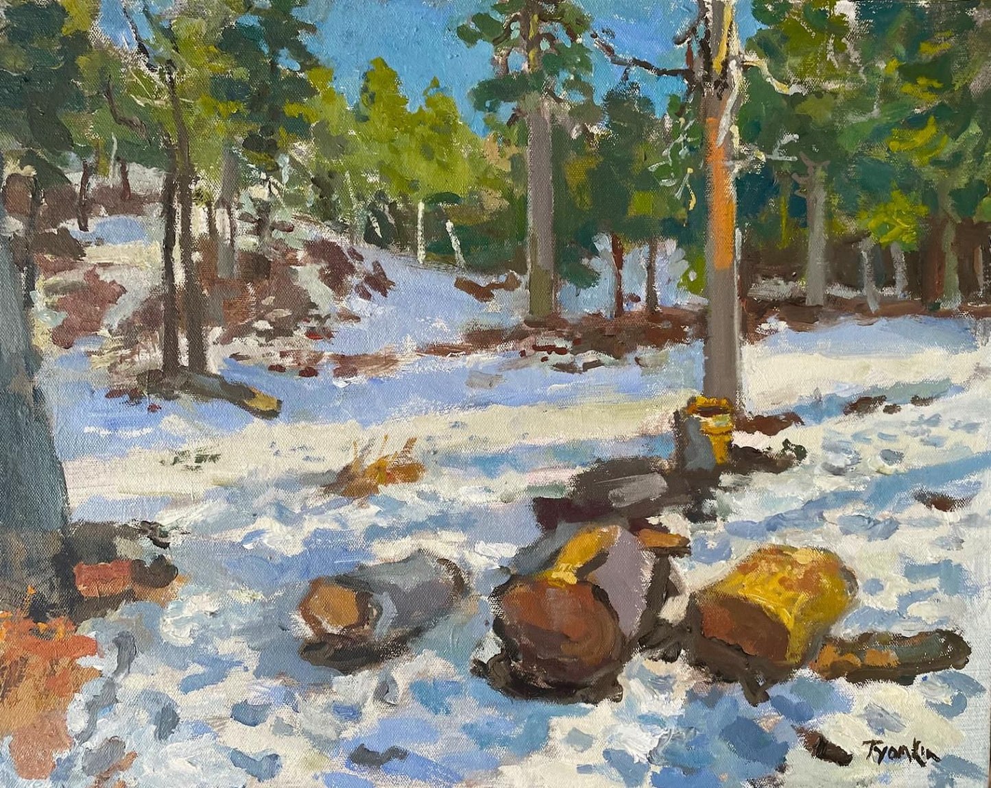 Boris Tyomkin - Oil on Canvas "Melting Snow. Los Angeles Mountains"