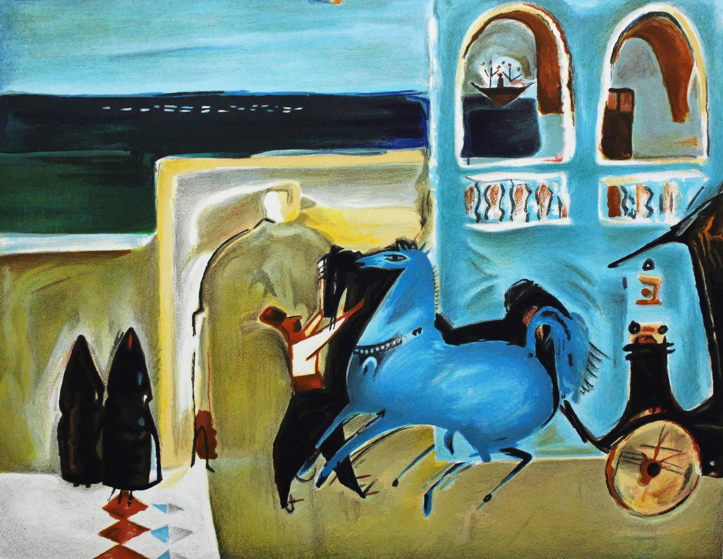 Nachum Gutman- Original Lithograph "Bella Vista Hotel"