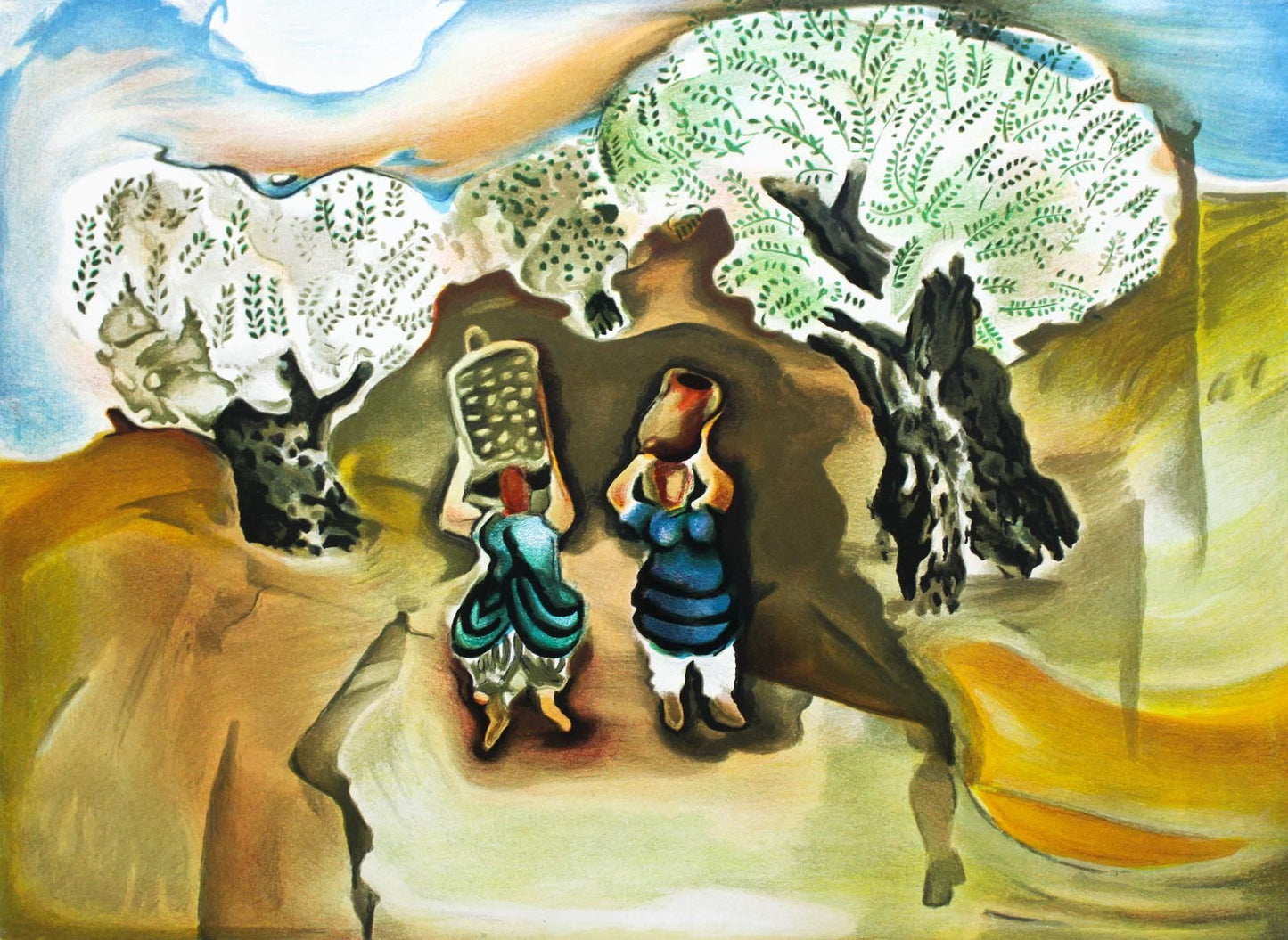 Nachum Gutman- Original Lithograph "Olive Pickers"