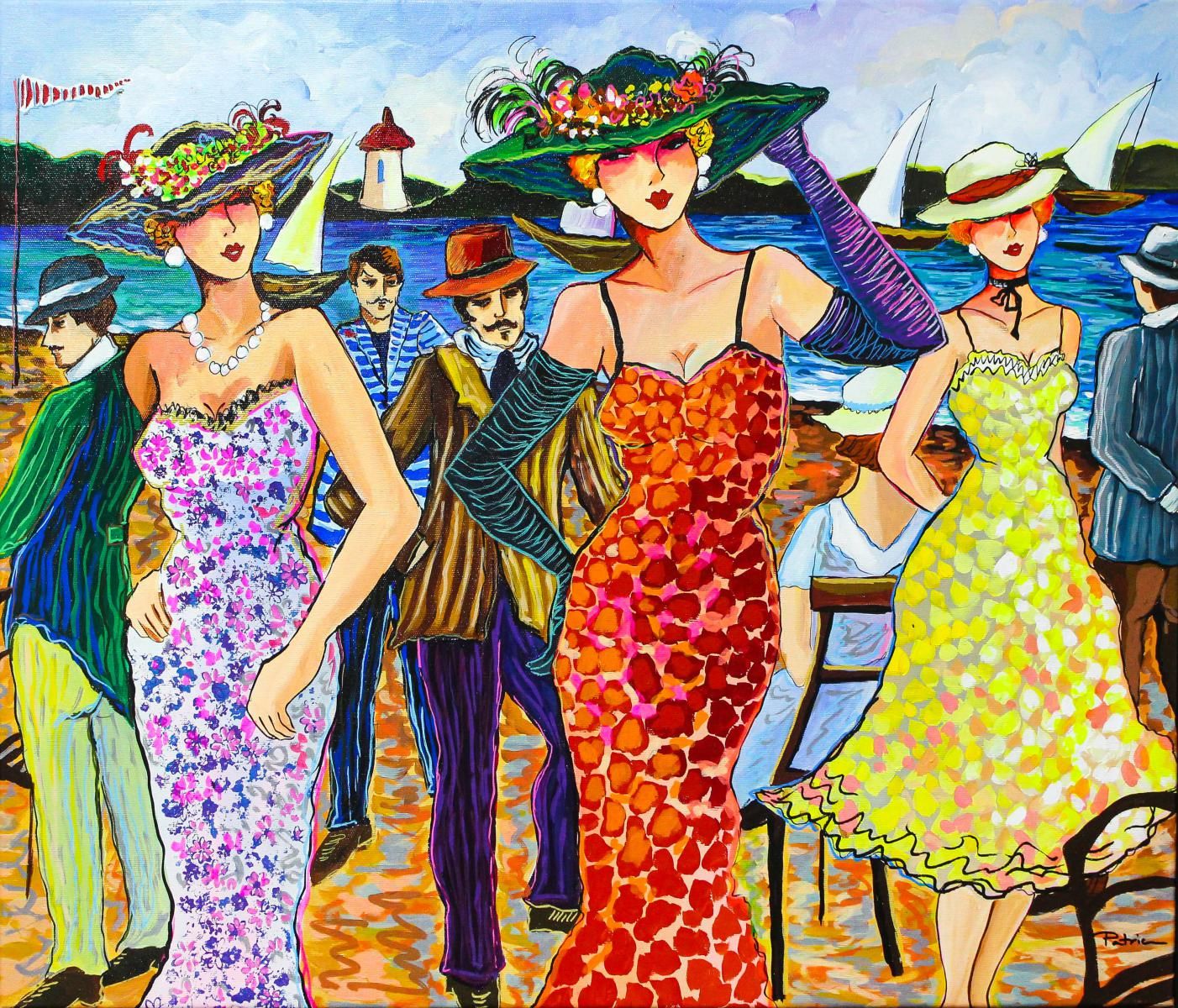 Patricia Govezensky- Original Acrylic with Hand Painted Frame "Sisters In Crime"