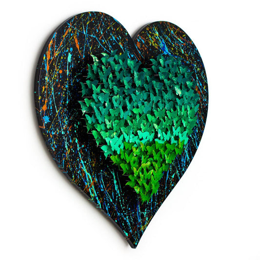 Patricia Govezensky- Original 3D Metal Art on Hand Painted Wood "Heart"