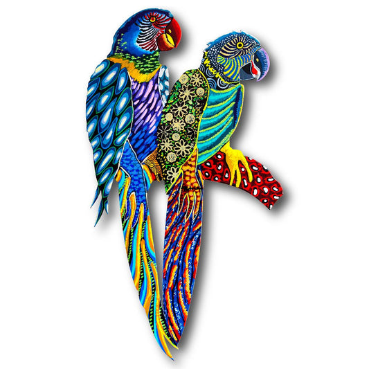 Patricia Govezensky- Original Painting on Laser Cut Steel "Two Parrots"