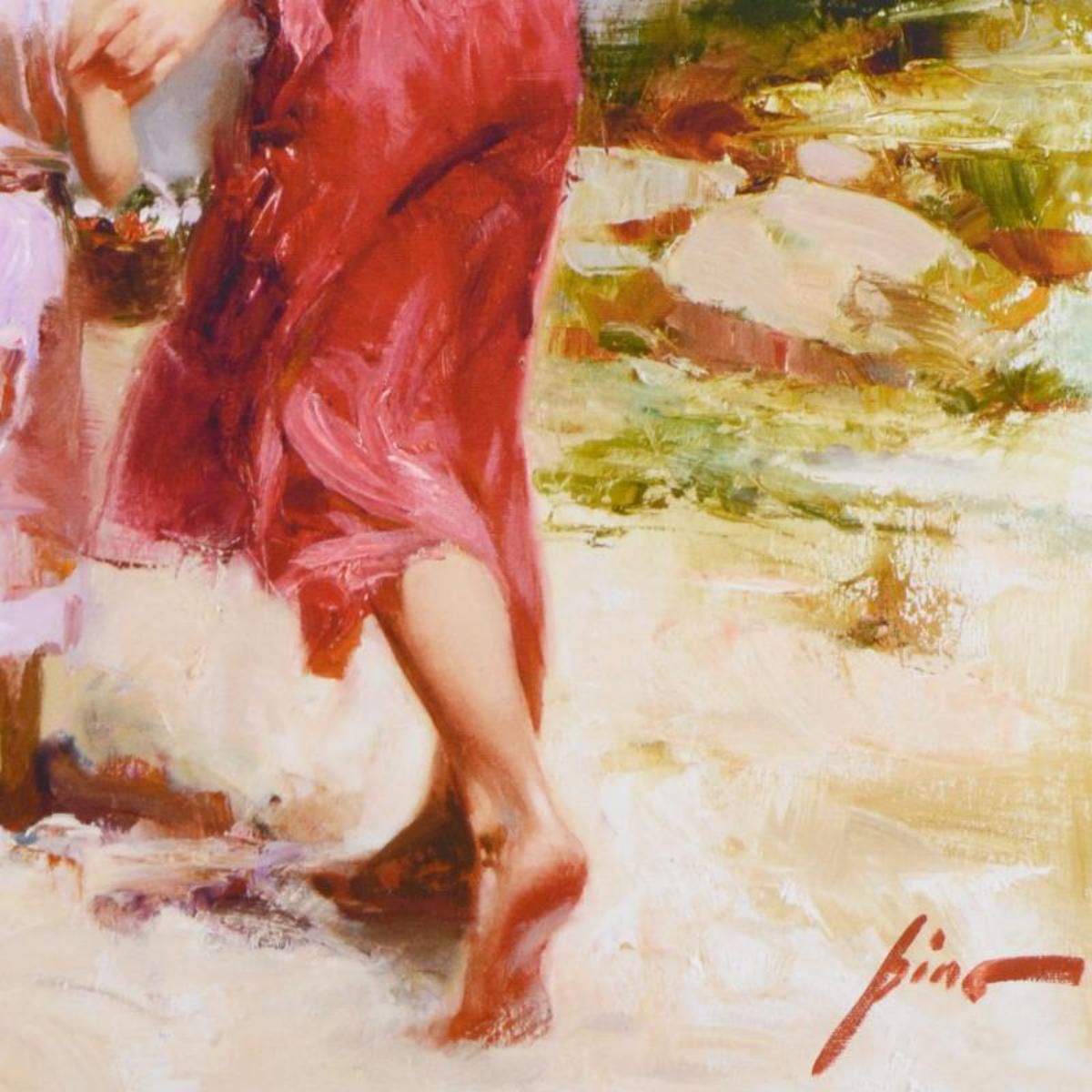 Pino (1939-2010)- Hand Embellished Giclee on Canvas "Going Fishing"