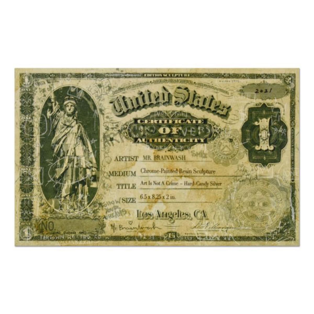 Mr. Brainwash- Resin Sculpture "Art Is Not a Crime (Silver)"