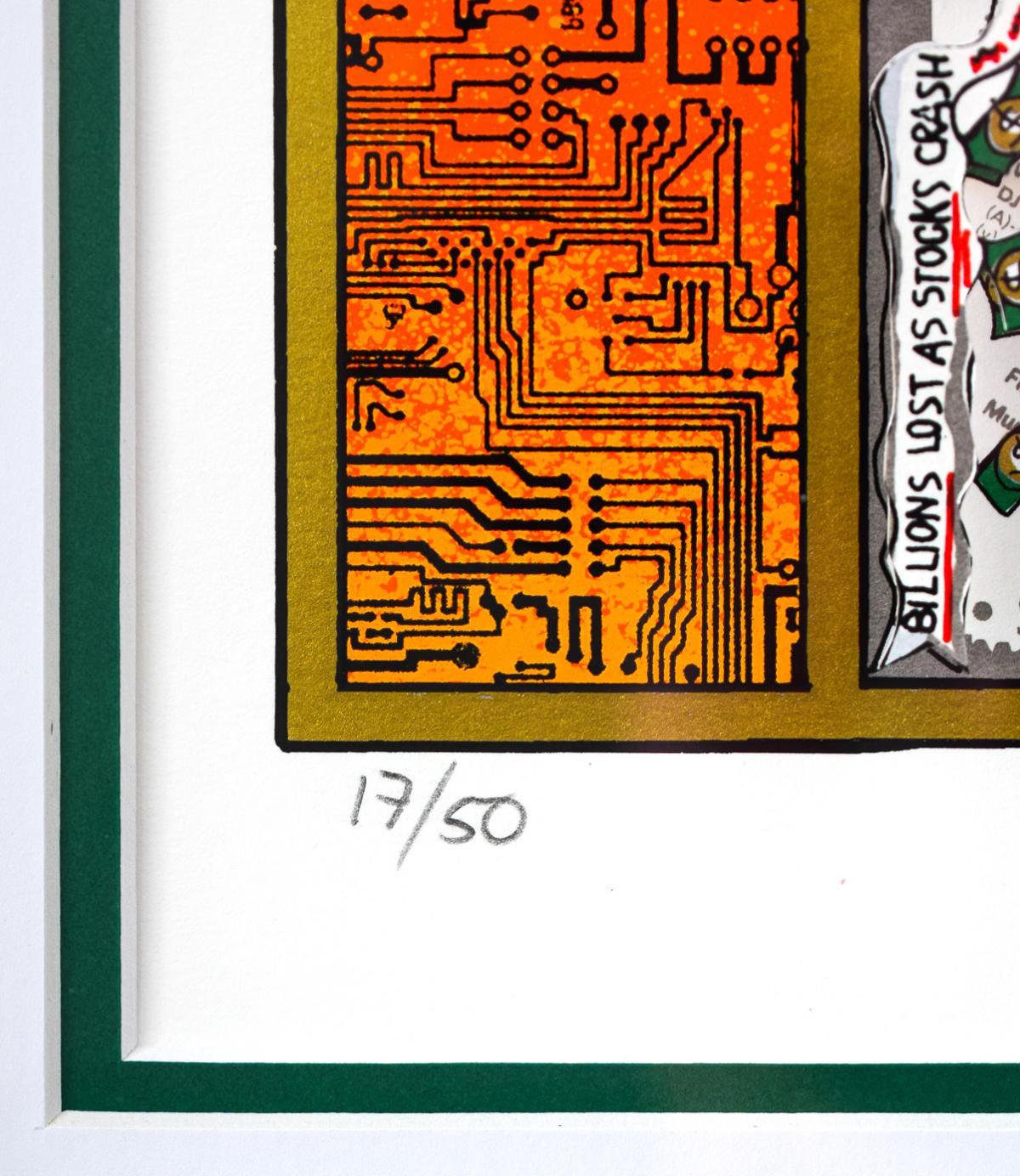 Charles Fazzino- 3D Construction Silkscreen Serigraph "Mind Your MoneyIn Our Digital Age (Blue)"