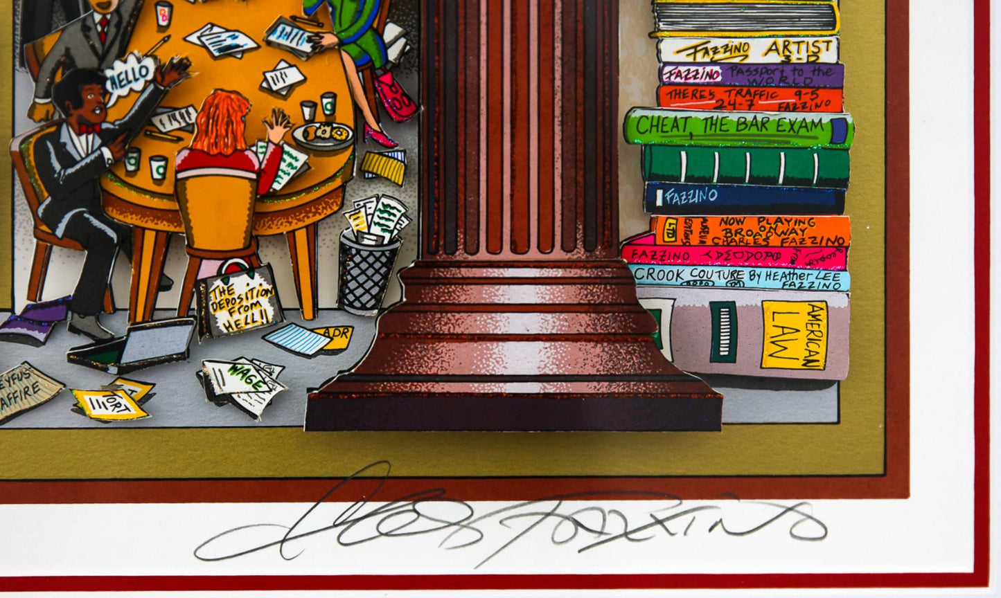 Charles Fazzino- 3D Construction Silkscreen Serigraph "Law and Disorder in the Court! (Red)"