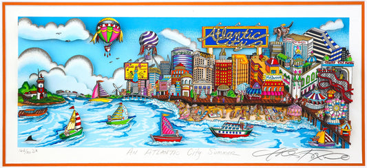 Charles Fazzino- 3D Construction Silkscreen Serigraph "An Atlantic City Summer (Orange)"