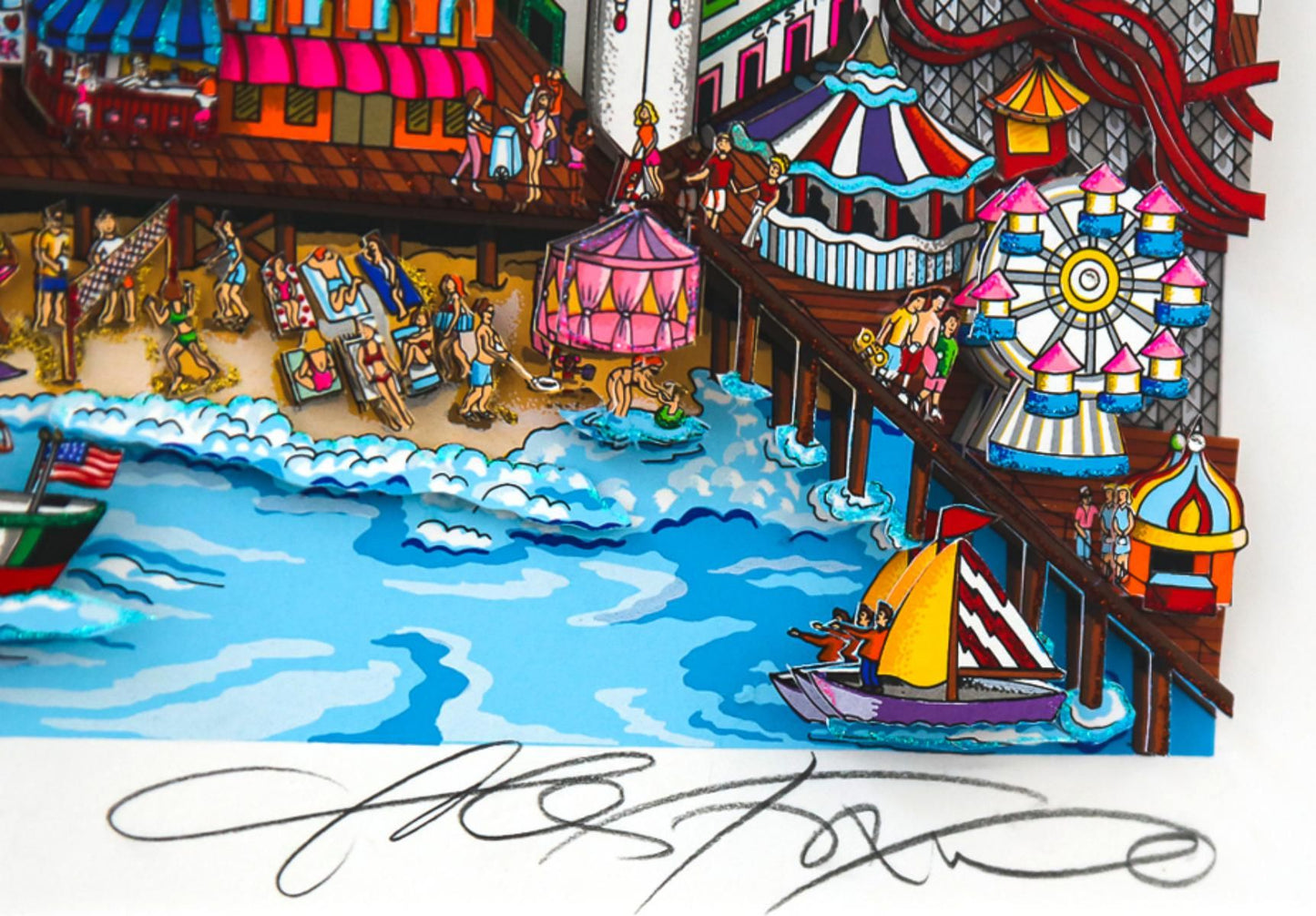 Charles Fazzino- 3D Construction Silkscreen Serigraph "An Atlantic City Summer (Orange)"