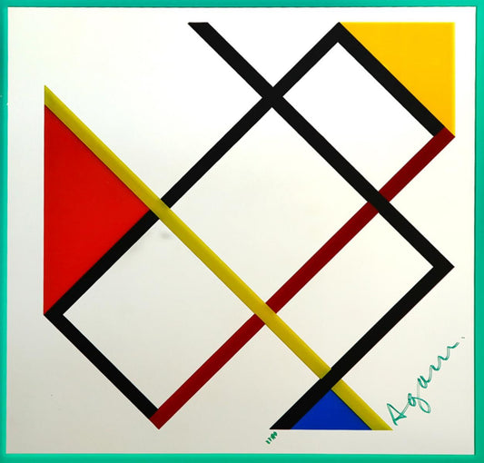 Yaacov Agam- Color Serigraph with Pigments on Glass Mirror "Homage to Mondrian"
