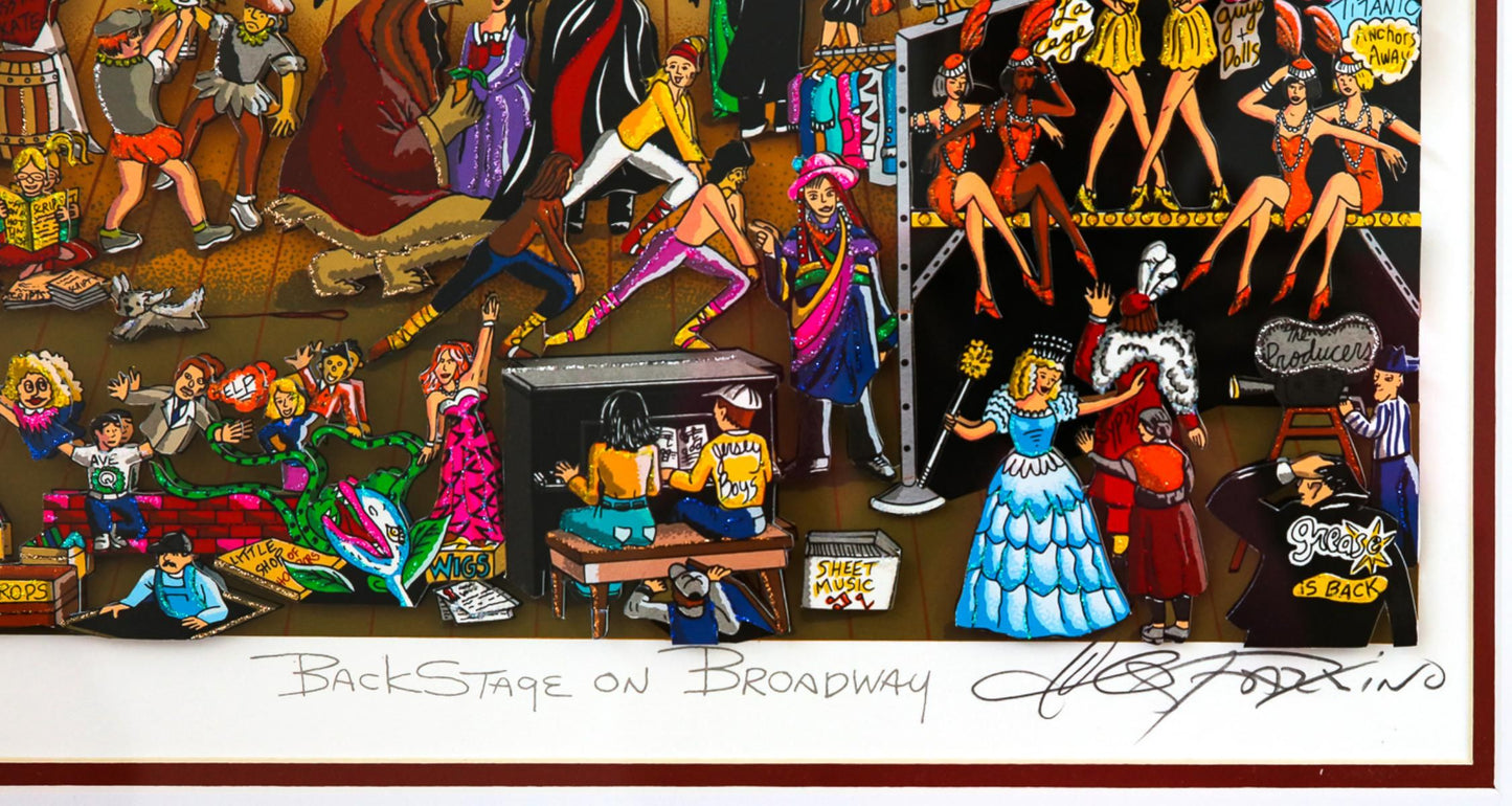 Charles Fazzino- 3D Construction Silkscreen Serigraph "Backstage on Broadway (Red)"