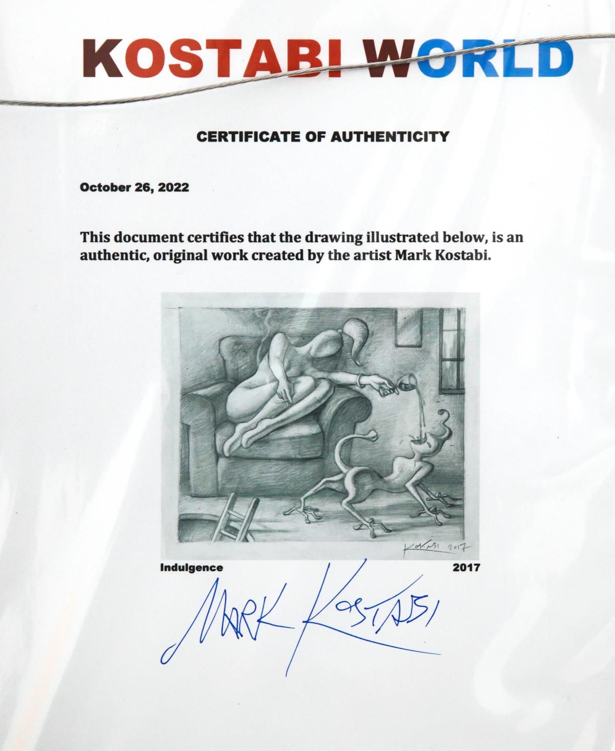 Mark Kostabi- Original Drawing on Paper "Indulgence"