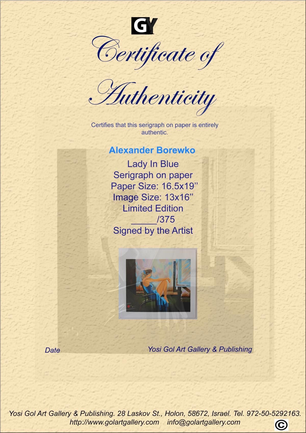 Alexander Borewko- Original Serigraph on Paper "Lady In Blue"