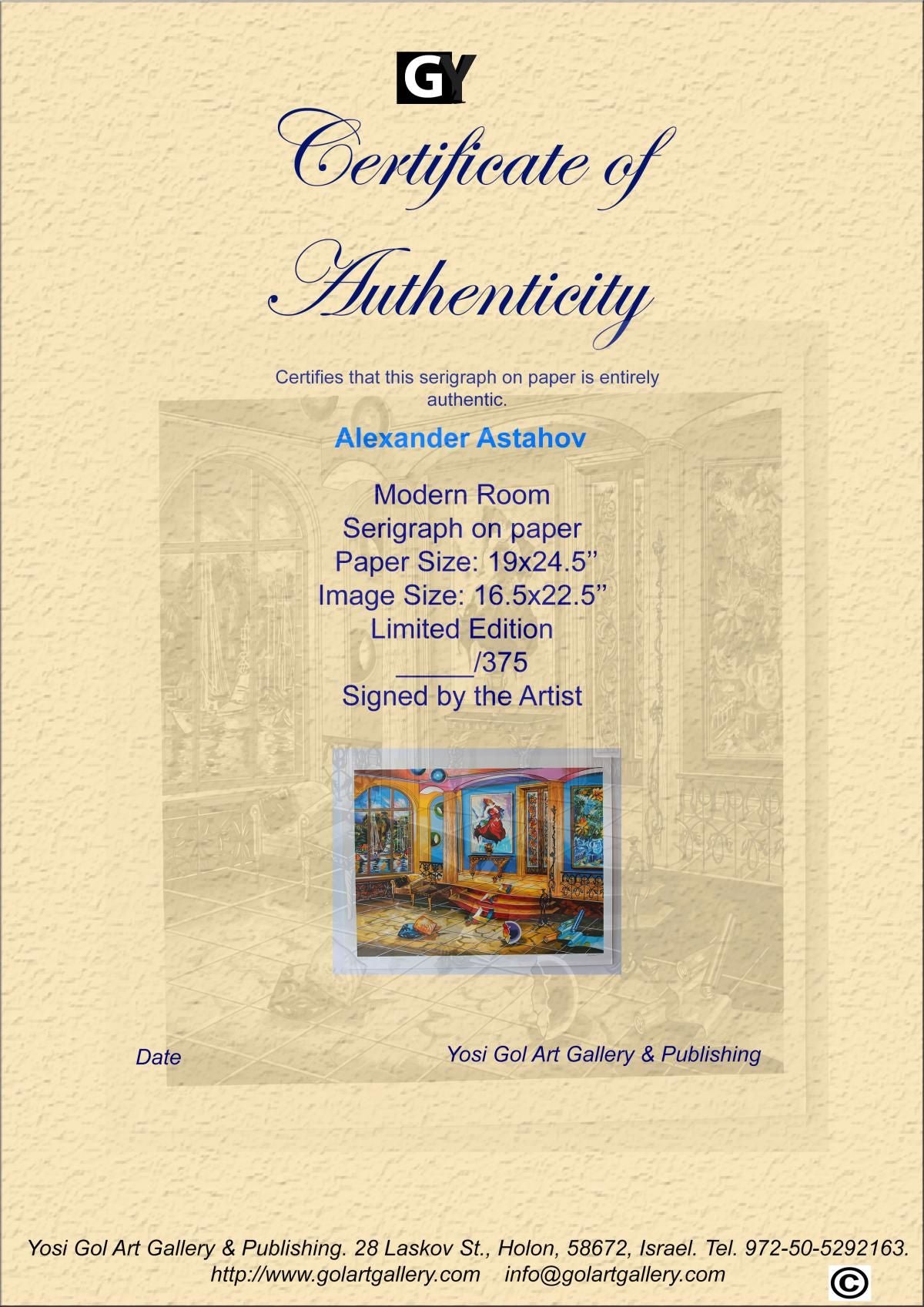 Alexander Astahov- Original Serigraph on Paper "MODERN ROOM"