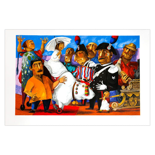 Pino Porcopio- SIlkscreen on Paper "Festa Paesana"