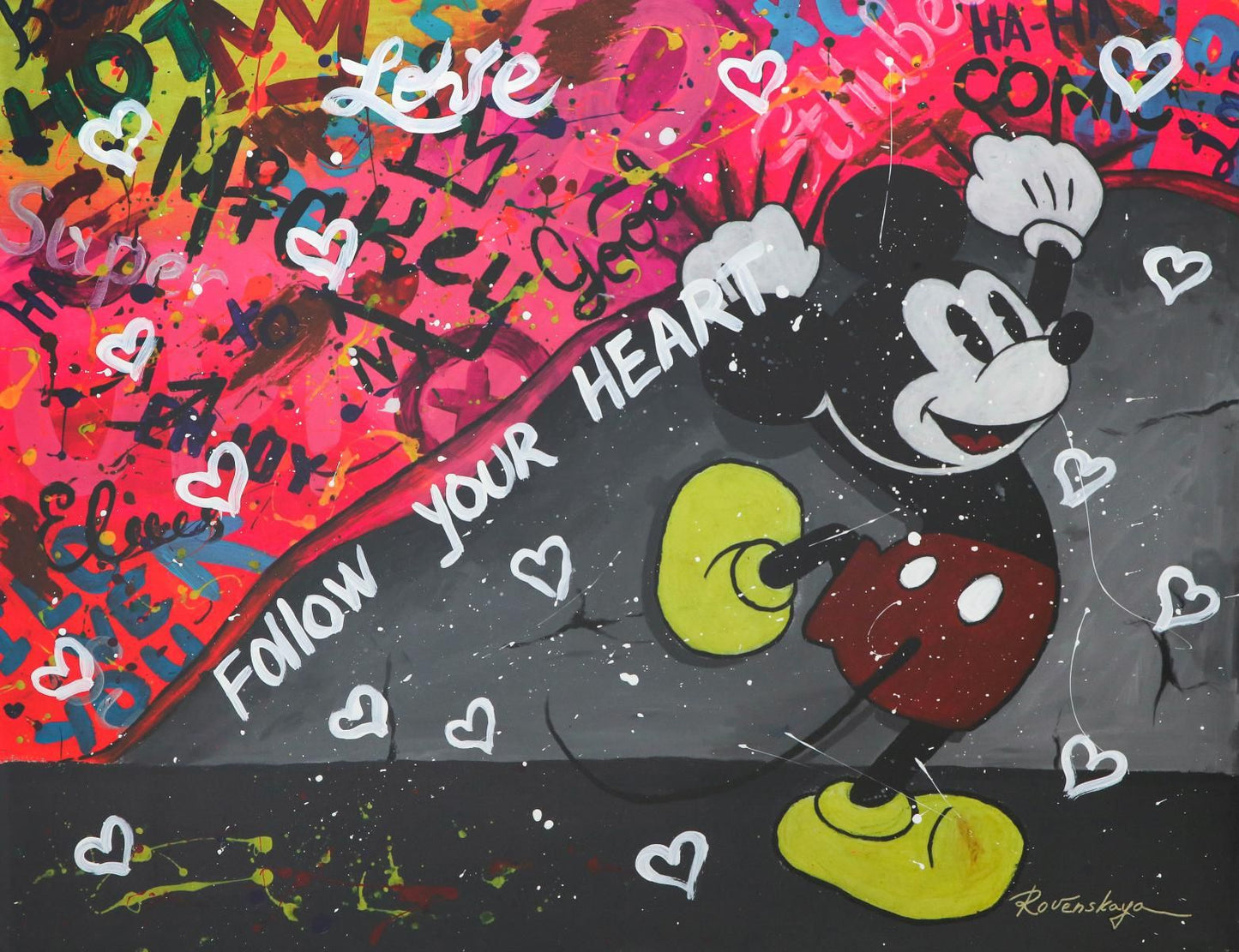 Nastya Rovenskaya- Original Mixed Media on Paper "mickey Is The Boss"