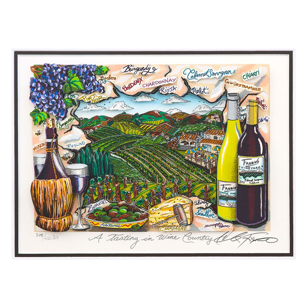 Charles Fazzino- 3D Construction Silkscreen Serigraph "A Tasting in Wine Country"