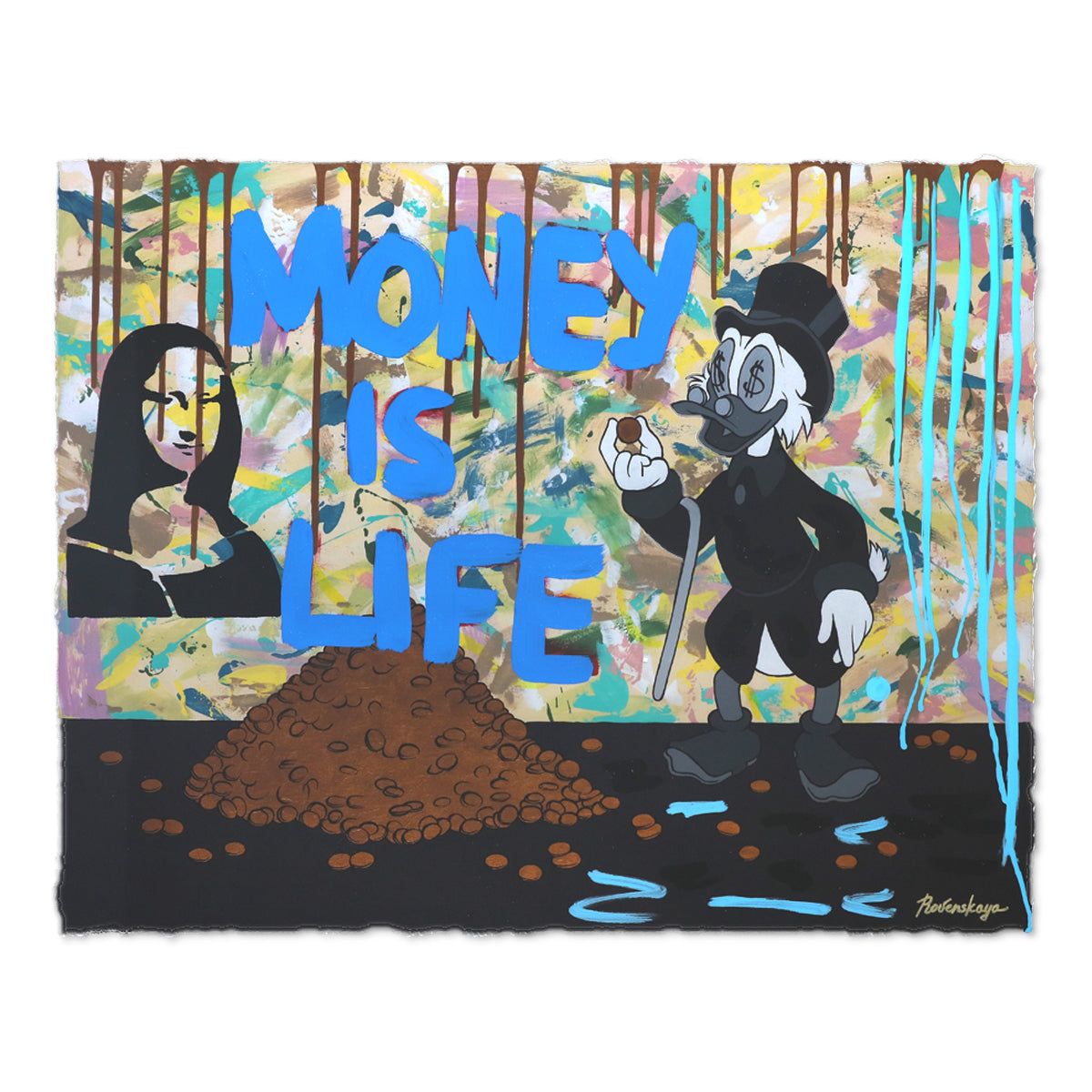 Nastya Rovenskaya- Mixed Media on Paper "Money is Life"