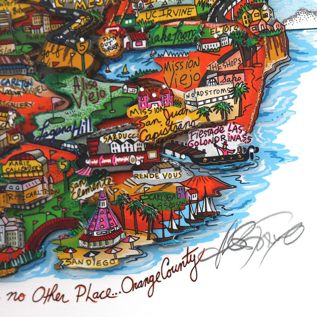 Charles Fazzino- 3D Construction Silkscreen Serigraph "Like No Other Place,Orange County"