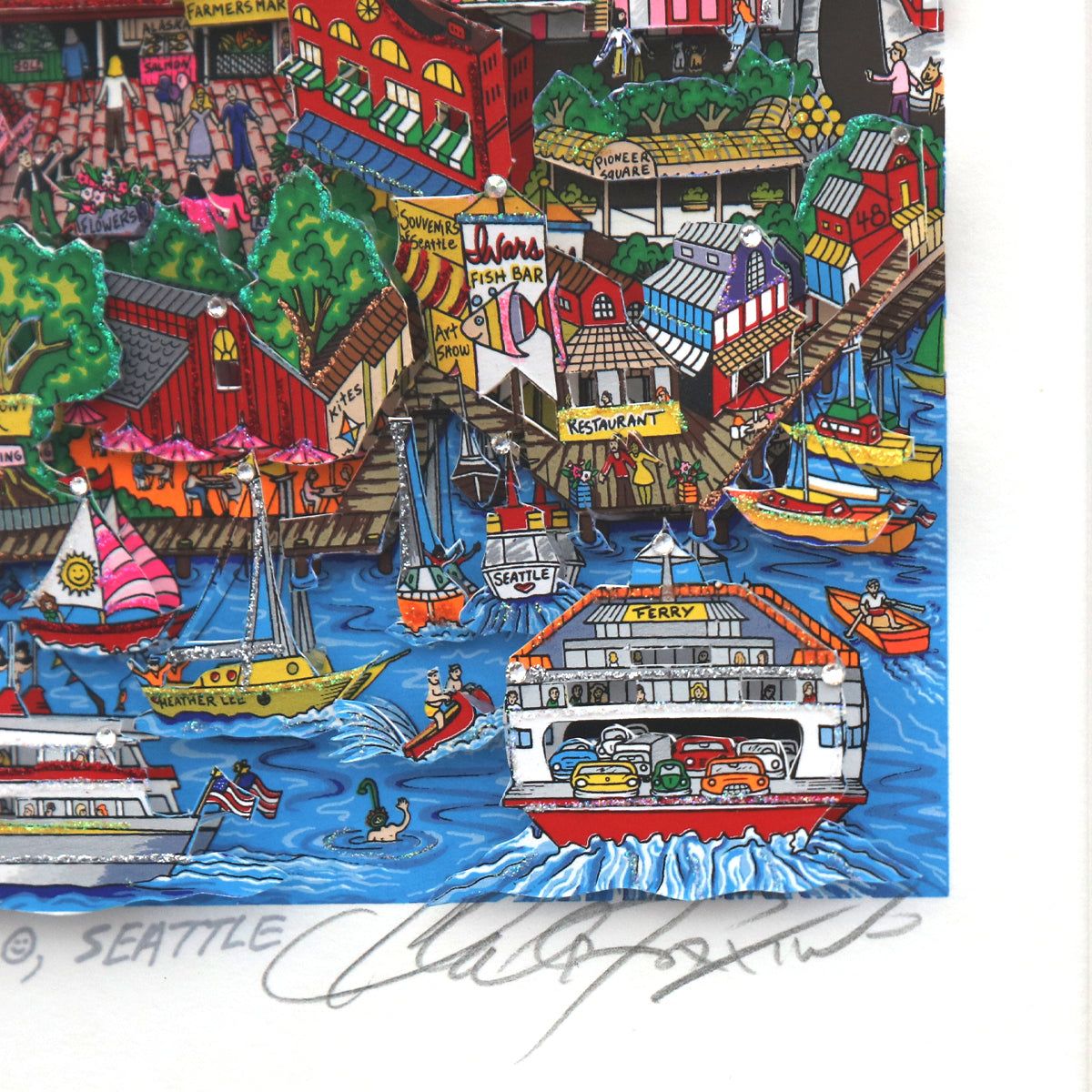 Charles Fazzino- 3D Construction Silkscreen Serigraph "Hello Seattle"