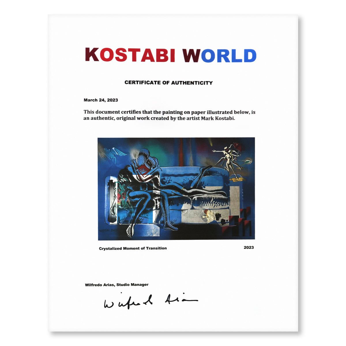 Mark Kostabi- Original Mixed Media on Paper "Crystallized Moment"