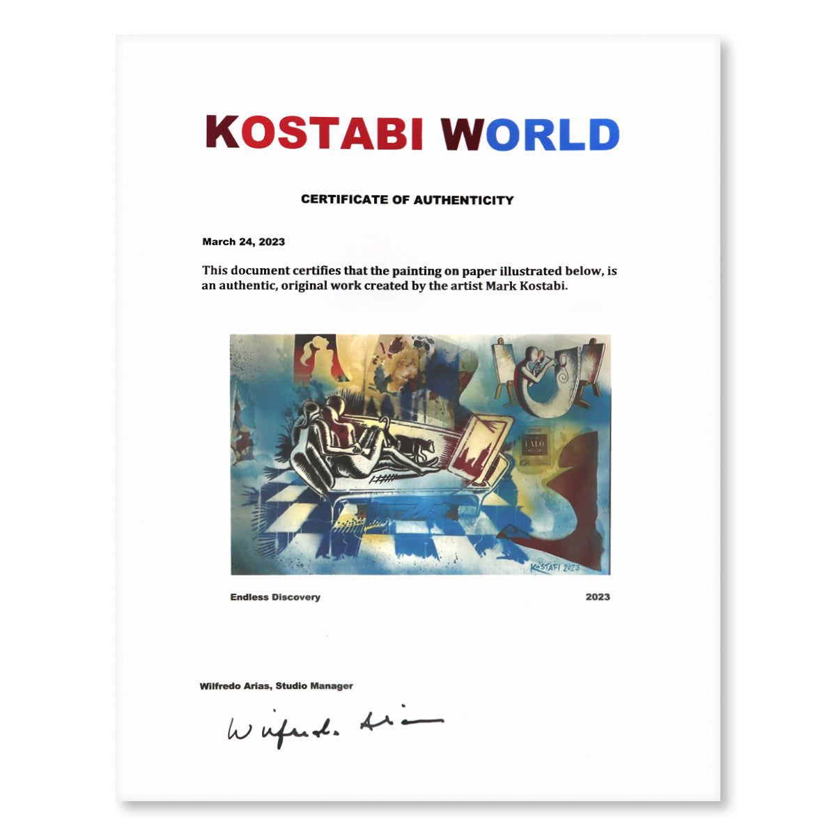 Mark Kostabi- Original Mixed Media on Paper "Endless Discovery"