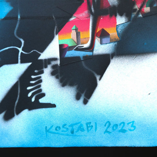 Mark Kostabi- Original Mixed Media on Paper "Shortcut to Forever"