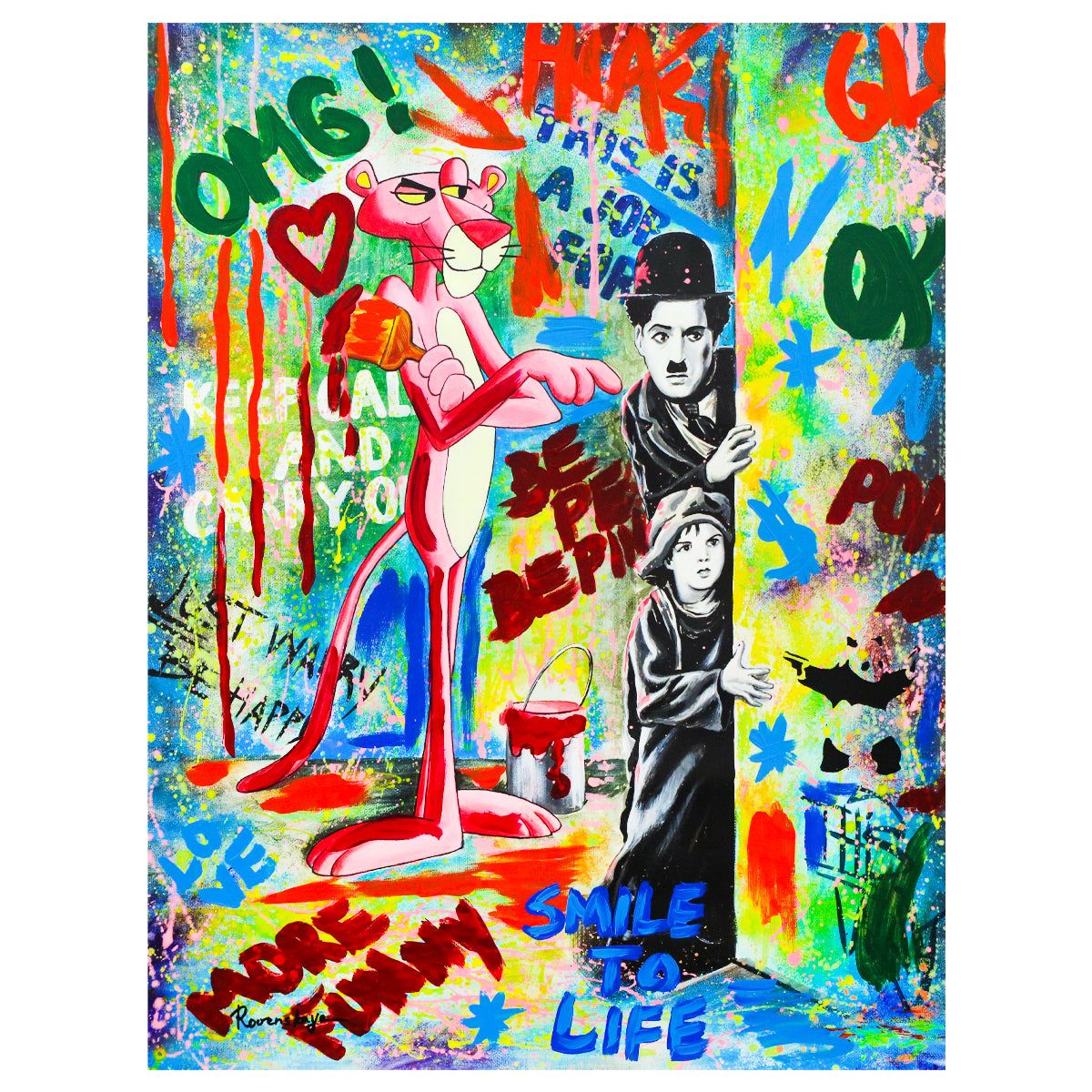 Nastya Rovenskaya- Mixed Media on Canvas "Caught Trying to Sneak In"