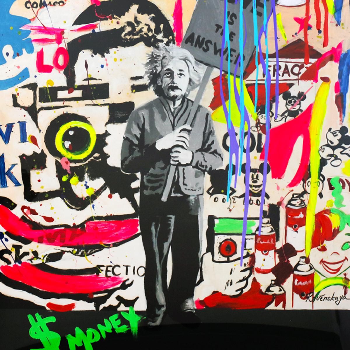 Nastya Rovenskaya- Original Mixed Media on Deckle Edge Paper "Einstein's Placard"