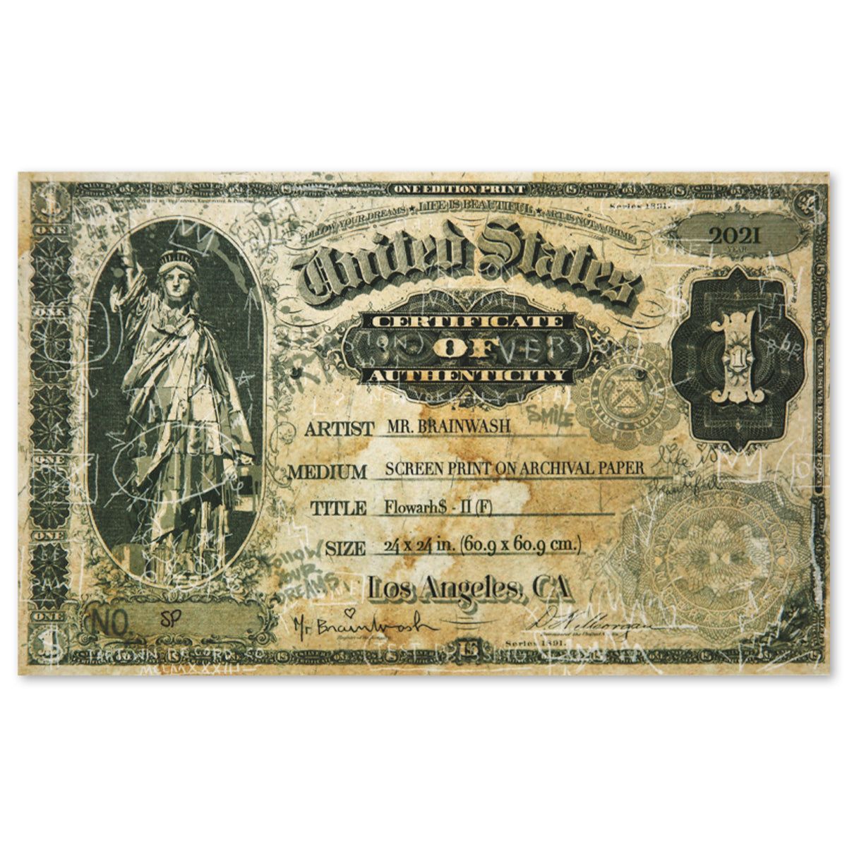 Mr Brainwash- Silkcreen on Paper "Flowarh$ - II (F), 2021"