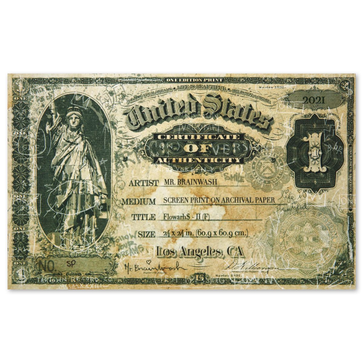 Mr Brainwash- Silkcreen on Paper "Flowarh$ - II (F), 2021"