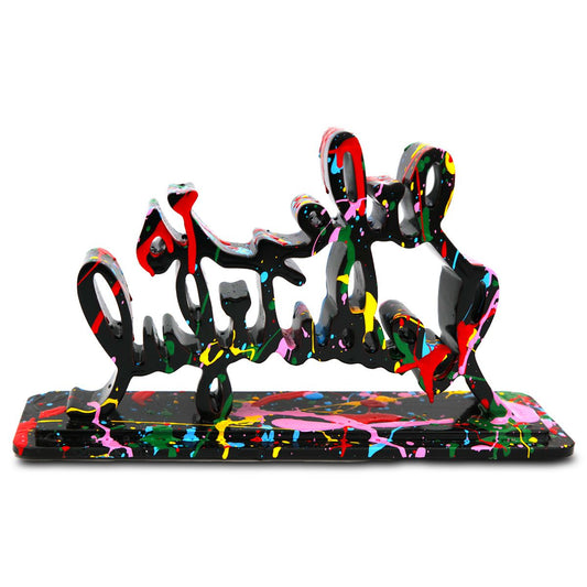 Mr Brainwash- Acrylic Dipped and Splashed Cast Resin Sculpture in Plexiglass Enclosure "Life Is Beautiful - Dipped Black Splash, 2020"