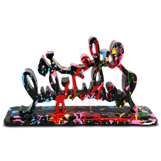 Mr Brainwash- Acrylic Dipped and Splashed Cast Resin Sculpture in Plexiglass Enclosure "Life Is Beautiful - Dipped Black Splash, 2020"