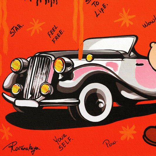 Nastya Rovenskaya- Original Mixed Media on Canvas "Classic Ride"