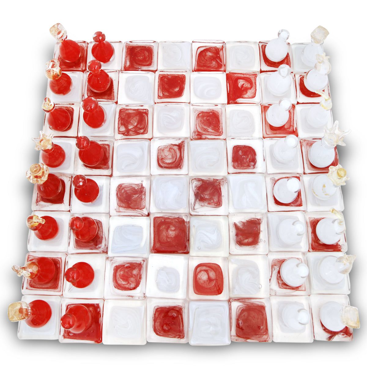 Jean-Claude Novaro- Red and White Hand Blown Glass Chess Set