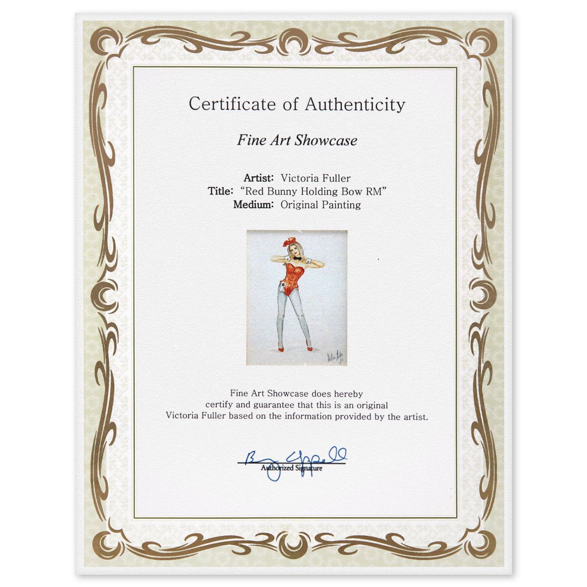 Victoria Fuller- Original Painting "Red Bunny Holding Bow RM"