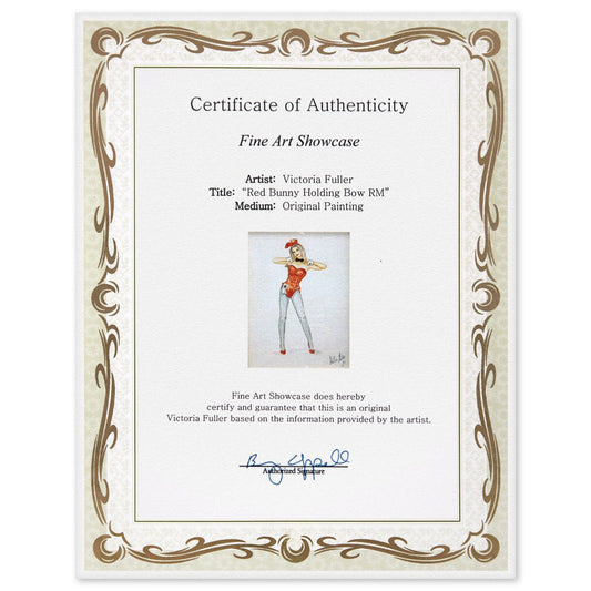 Victoria Fuller- Original Painting "Red Bunny Holding Bow RM"