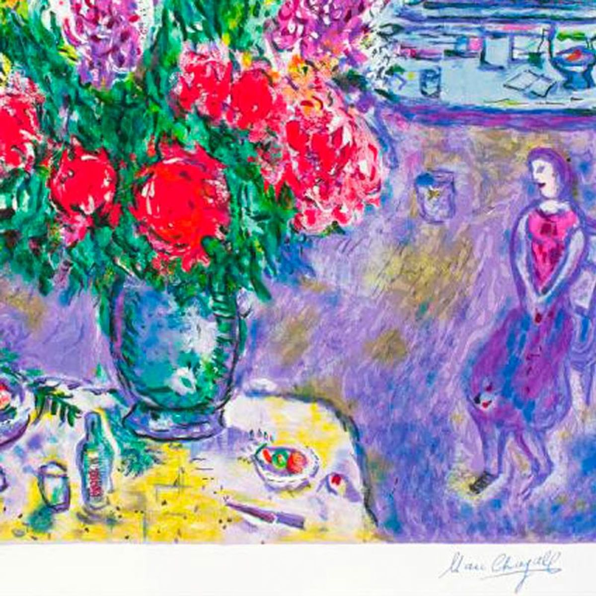 Marc Chagall (1887-1985), "Autoportrait Avec Bouquet" Framed Limited Edition Serigraph with Letter of Authenticity.