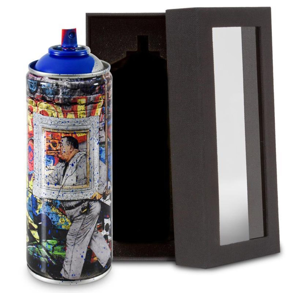 Mr. Brainwash, "Wall Frame (Blue)" Limited Edition Hand Painted Spray Can with Plate Signature.
