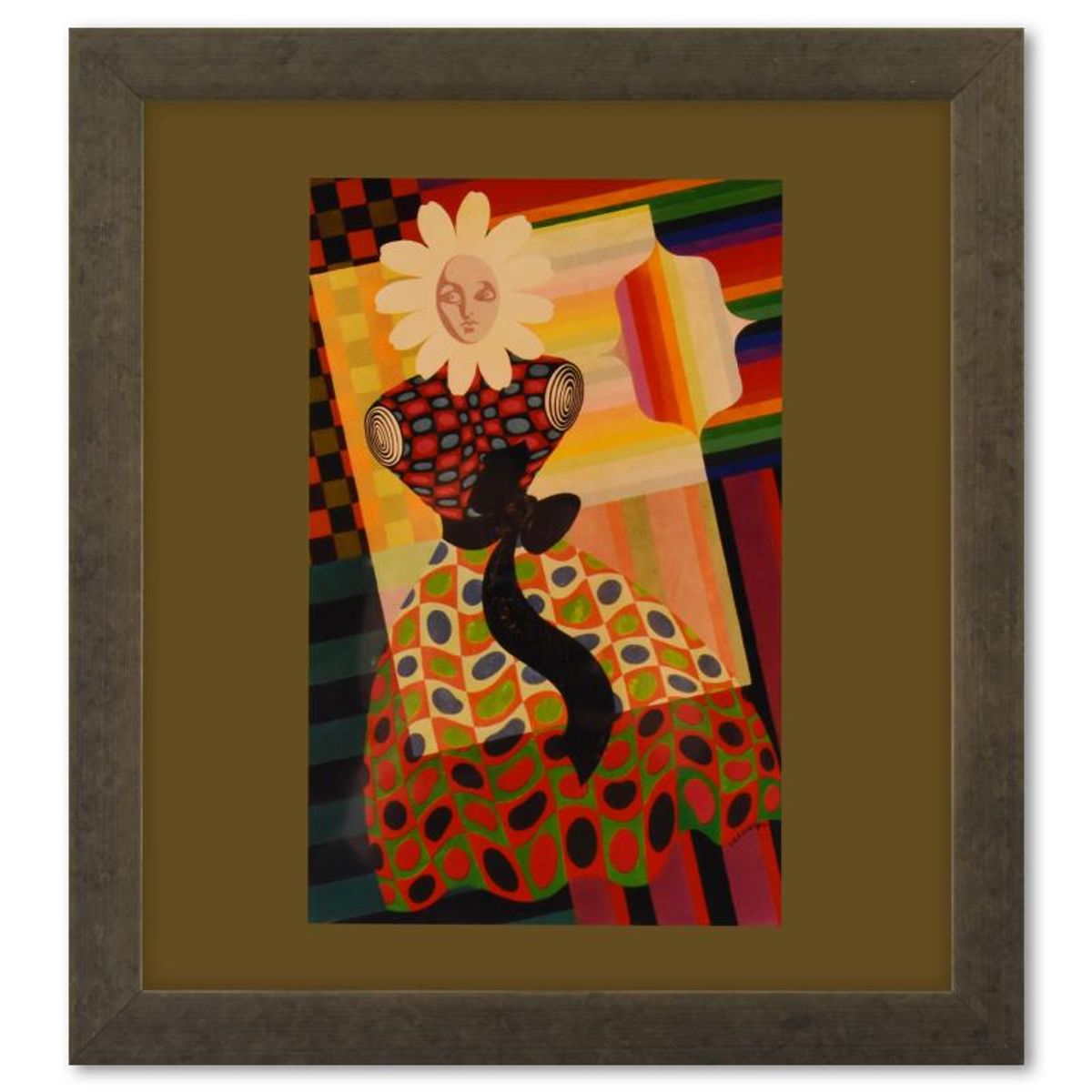 Victor Vasarely (1908-1997), "Fille - Fleur - 2 de la serie Graphismes 2" Framed 1977 Heliogravure Print with Letter of Authenticity