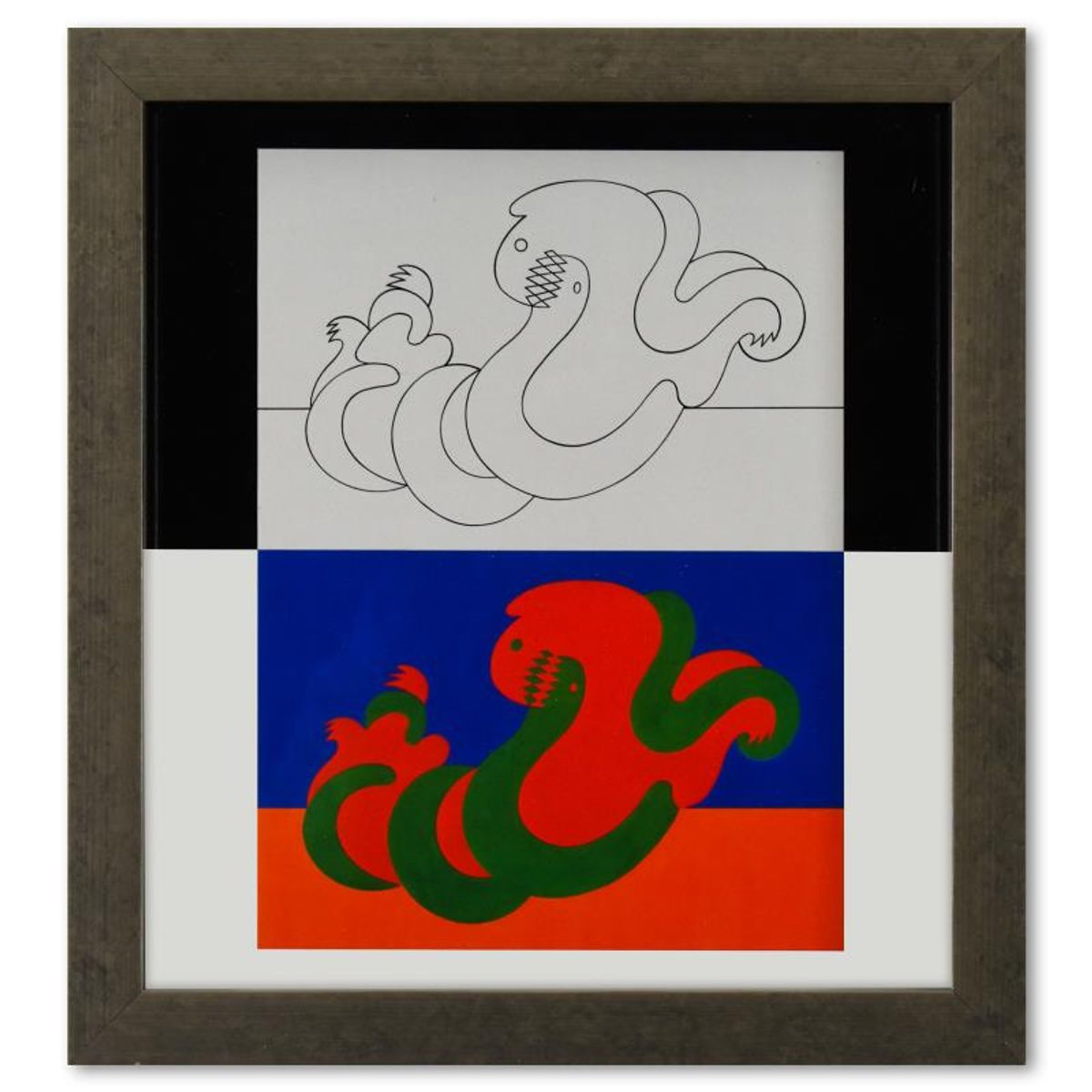 Victor Vasarely (1908-1997), "Catch - III (A, B) de la serie Graphismes 3" Framed 1977 Heliogravure Print with Letter of Authenticity