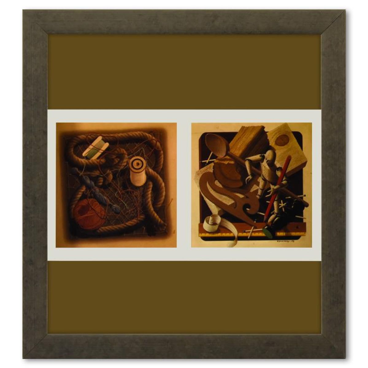 Victor Vasarely (1908-1997), "Etude De Matiere (1,4) et Etude De Matiere (2,3) de la serie Graphismes 1 (Diptych)" Framed 1977 Heliogravure Prints with Letter of Authenticity