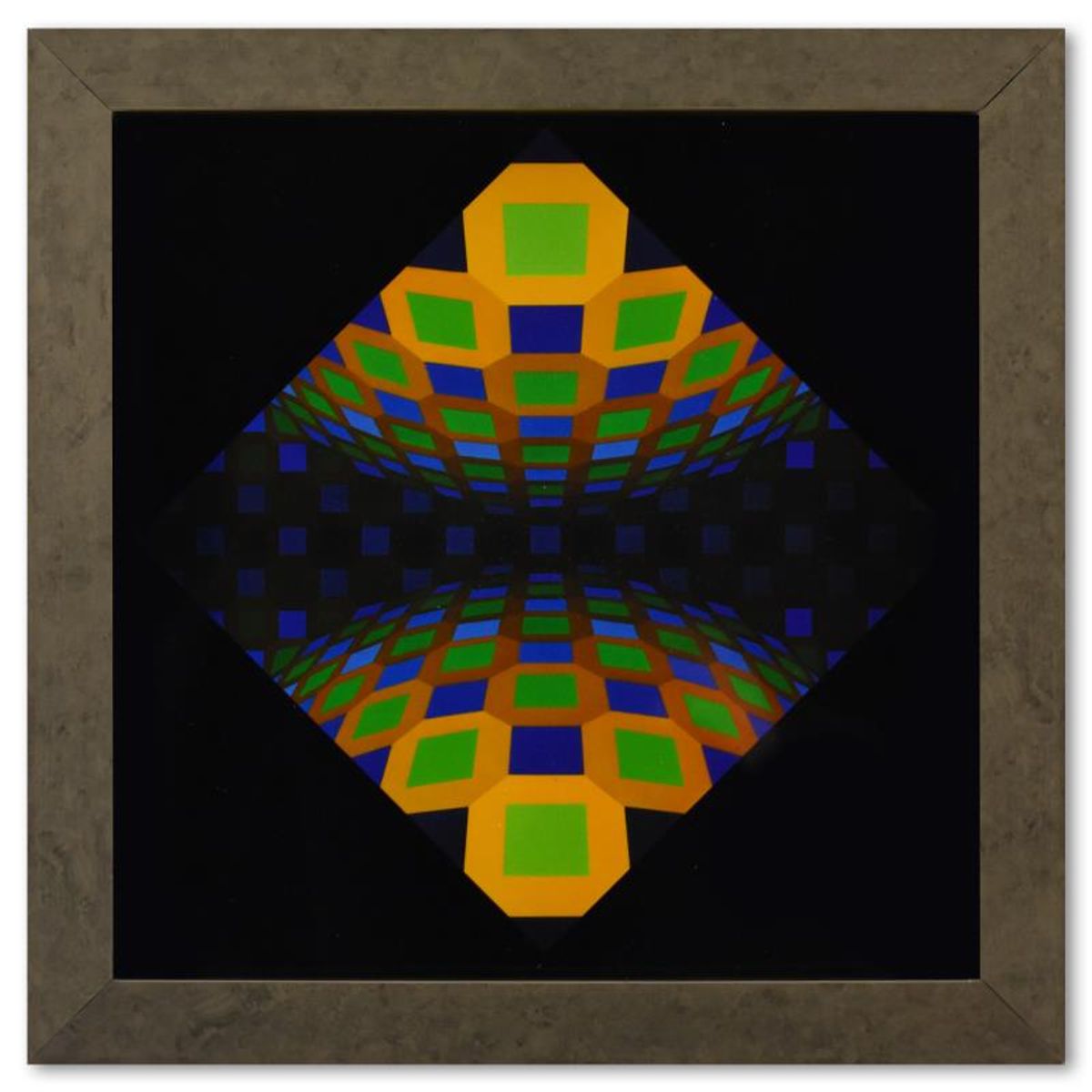 Victor Vasarely (1908-1997), "Okta - Pos de la serie Structures Universelles De L'Octogone (Triptych)" Framed 1975 Heliogravure Prints with Letter of Authenticity