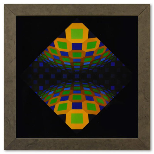Victor Vasarely (1908-1997), "Okta - Pos de la serie Structures Universelles De L'Octogone (Triptych)" Framed 1975 Heliogravure Prints with Letter of Authenticity